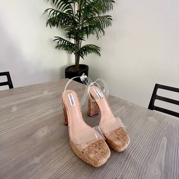 FINAL SALE-Steve Madden- Lessa Platform Sandal- Clear/cork- size 10M - Picture 6 of 11